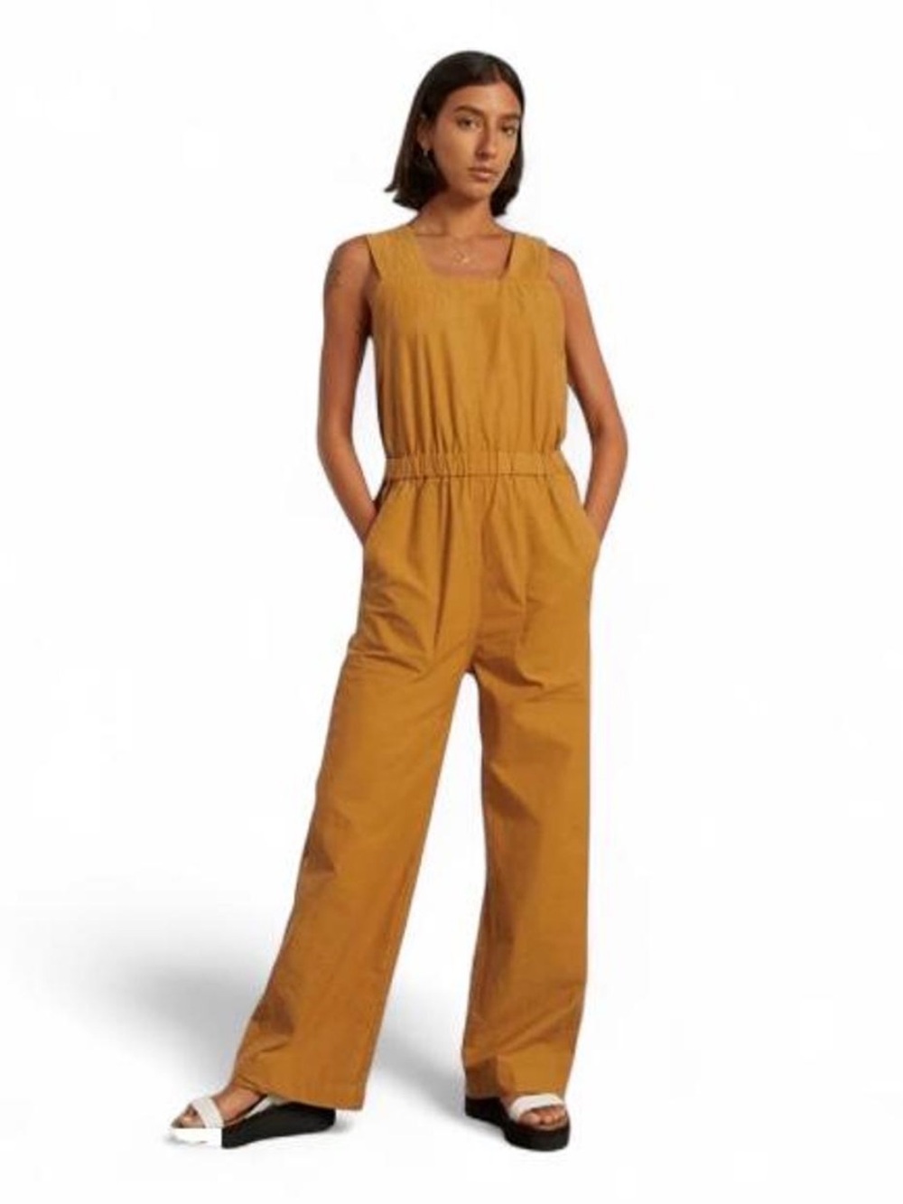 Everlane The Fatigue Apron Jumpsuit Amber Gold Organic Cotton Linen Blend Size 4